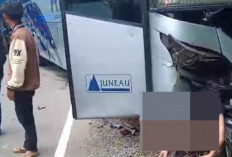 Tersangkut di Bumper Bus Rapi, Pengendara Motor Kecelakaan Tragis di Muarojambi